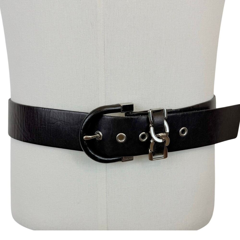 Michael Kors Genuine Leather Belt Black Chunky Chain Buckle M